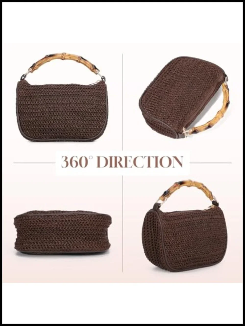 Straw Woven Hobo Tote Beach Crossbody Bag – Detachable Chain, Zipper
